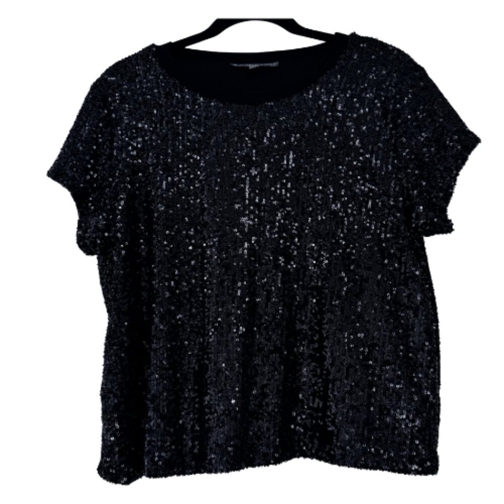 Elliot Lauren Black Sequin Short Sleeve Top Women's Size Medium - Picture 7 of 11